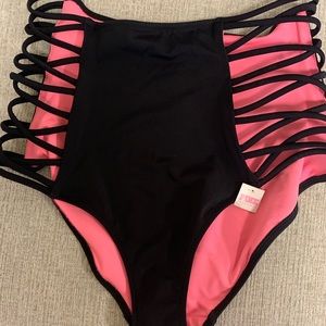 High waisted side cage PINK bathing suit bottoms
